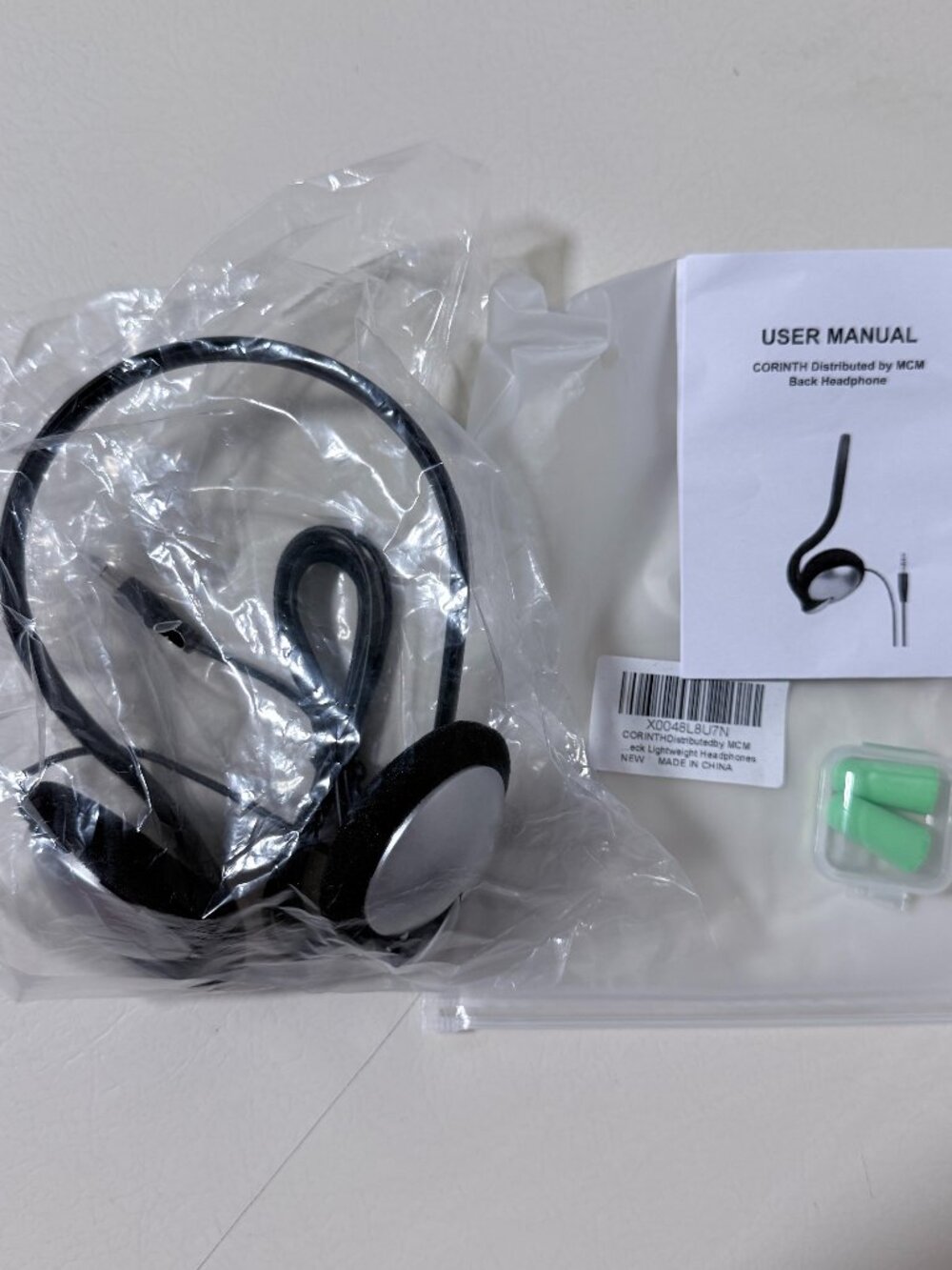 Lightweight Back of Head Stereo Headphones Wired 3.5mm Foam Pads + Ear Plugs